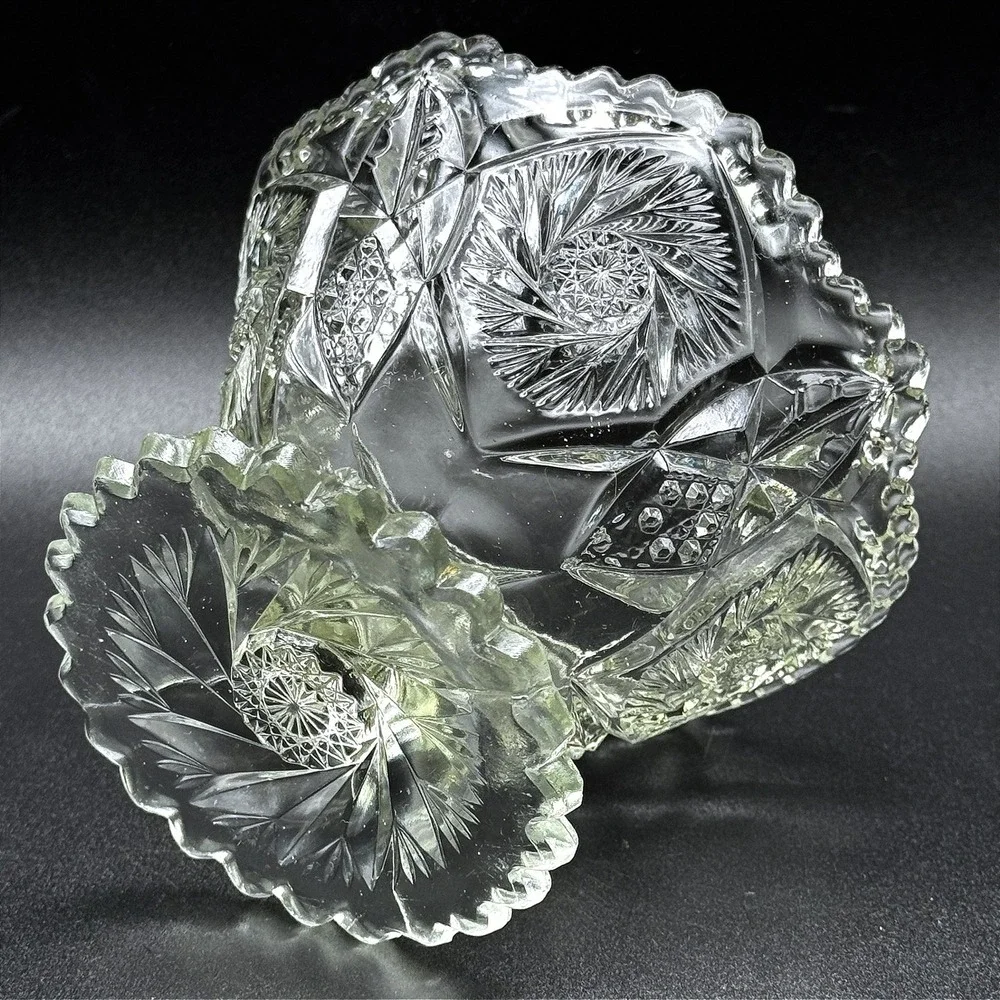 Vintage Imperial Glass Whirling Star Scallop Pressed Glass Pedestal Compote